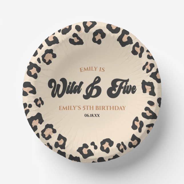 Leopard Cheetah Wild and Five 5th Birthday Party Paper Plate (Front)