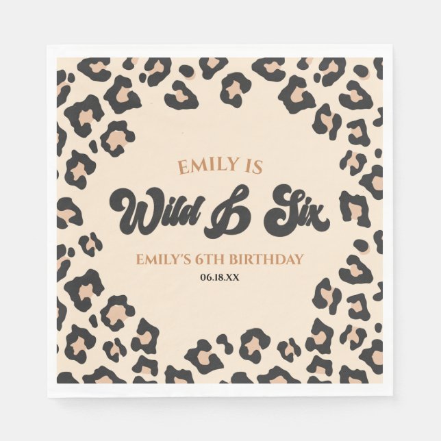 Leopard Cheetah Wild and Six 6th Birthday Party Napkin (Front)