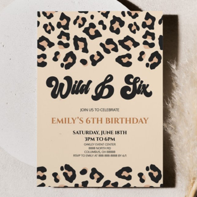 Leopard Cheetah Wild & Six 6th Birthday Party Invitation (Creator Uploaded)