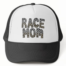 Leopard Chequered Flag Print Race Mum Trucker Hat