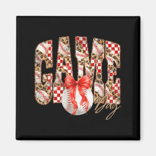Leopard chequered game day baseball coquette bowLe Magnet
