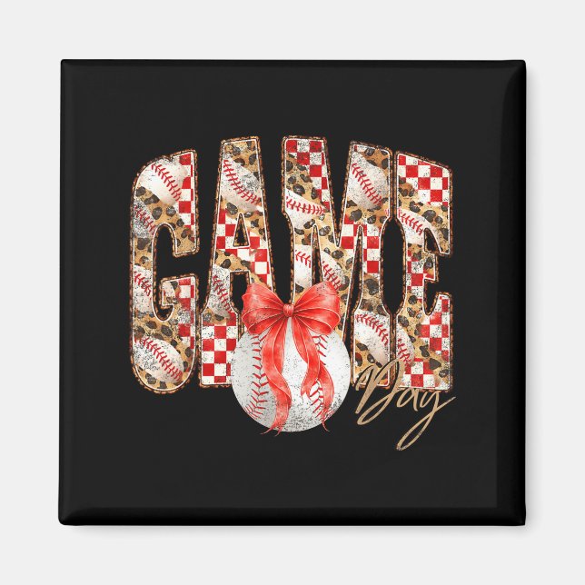 Leopard chequered game day baseball coquette bowLe Magnet (Front)