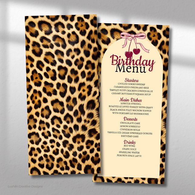 Leopard Cherry Pink Bow Birthday  Menu (Creator Uploaded)