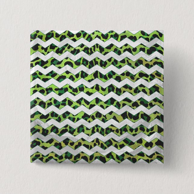 Leopard Chevron Black and Green Print 15 Cm Square Badge (Front)