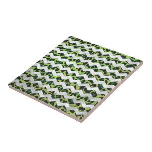 Leopard Chevron Black and Green Print Ceramic Tile