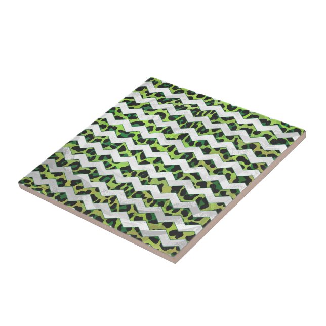 Leopard Chevron Black and Green Print Ceramic Tile (Side)