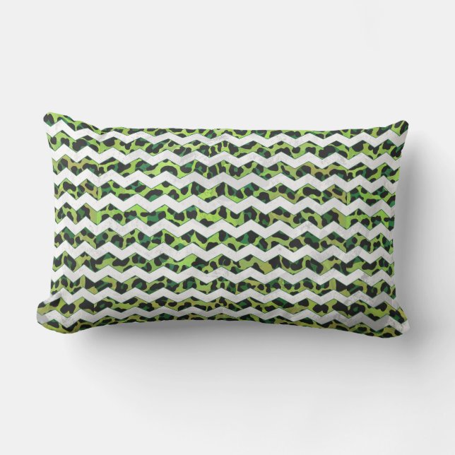 Leopard Chevron Black and Green Print Lumbar Cushion (Front)