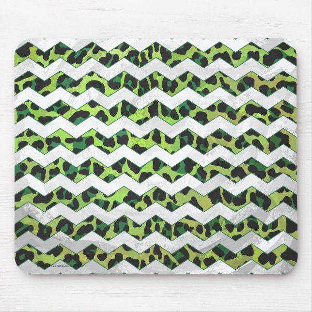Leopard Chevron Black and Green Print Mouse Pad (Front)