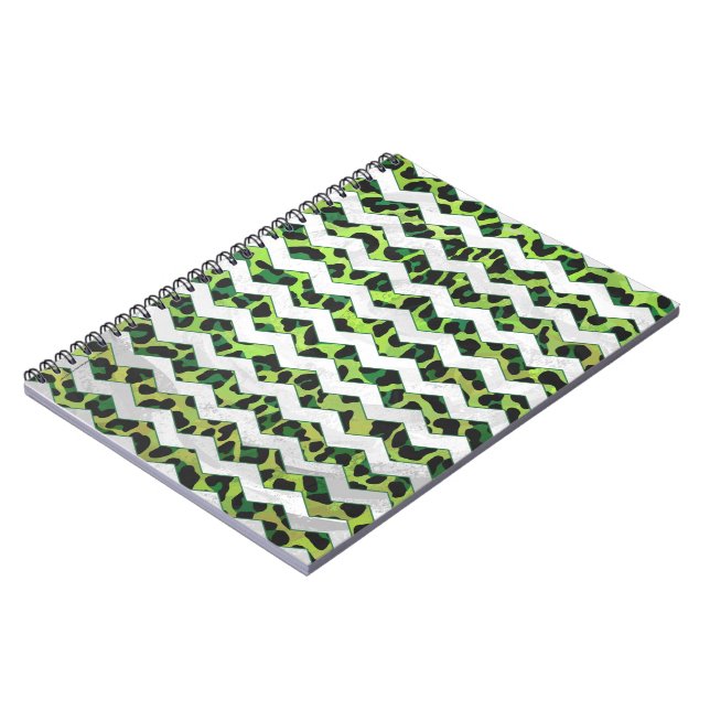 Leopard Chevron Black and Green Print Notebook (Left Side)