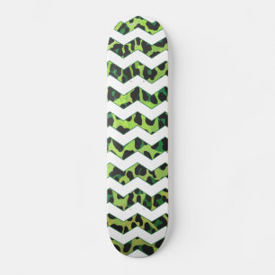 Leopard Chevron Black and Green Print Skateboard