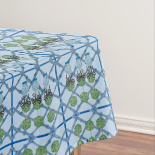 Leopard Chinoiserie Blue Ginger Jar Topiary   Tablecloth