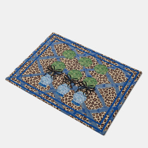 Leopard  Chinoiserie Ginger Jar Doormat Rug 