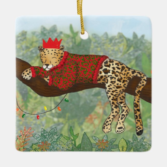 Leopard Christmas ceramic ornament (Front)