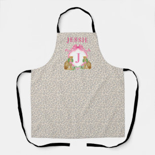 Leopard Christmas Crest Monogram With Name Apron