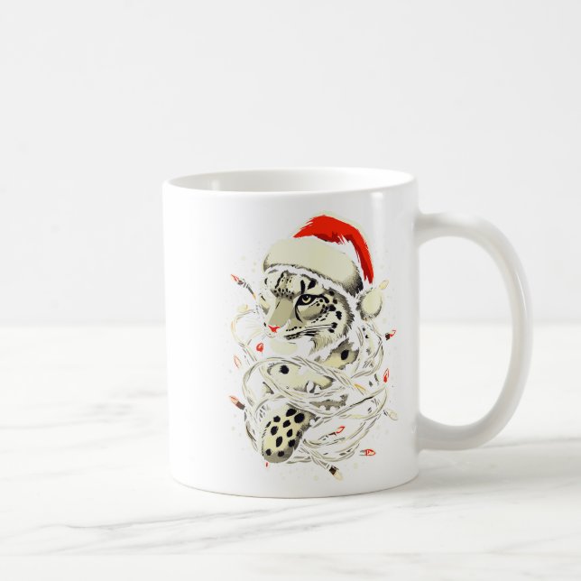 Leopard Christmas Santa Hat Christmas Lights Women Coffee Mug (Right)