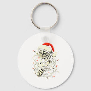 Leopard Christmas Santa Hat Christmas Lights Women Key Ring