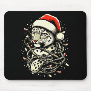 Leopard Christmas Santa Hat Christmas Lights Women Mouse Pad