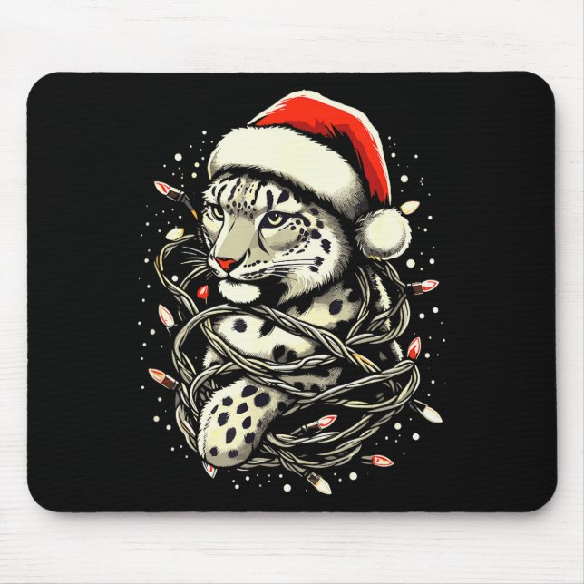 Leopard Christmas Santa Hat Christmas Lights Women Mouse Pad (Front)