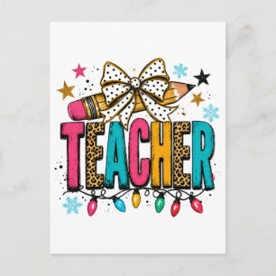 Leopard Christmas Teacher Invitation Postcard