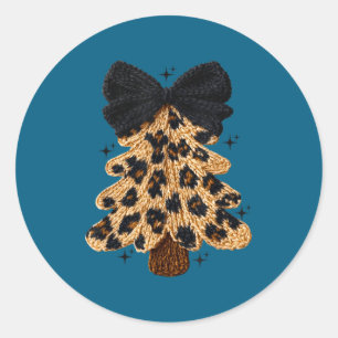 Leopard Christmas Tree,christmas Coquette Bow Yarn Classic Round Sticker
