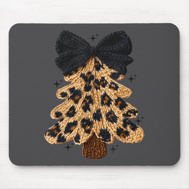 Leopard Christmas Tree,christmas Coquette Bow Yarn Mouse Pad (Front)