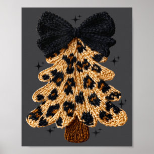 Leopard Christmas Tree,christmas Coquette Bow Yarn Poster