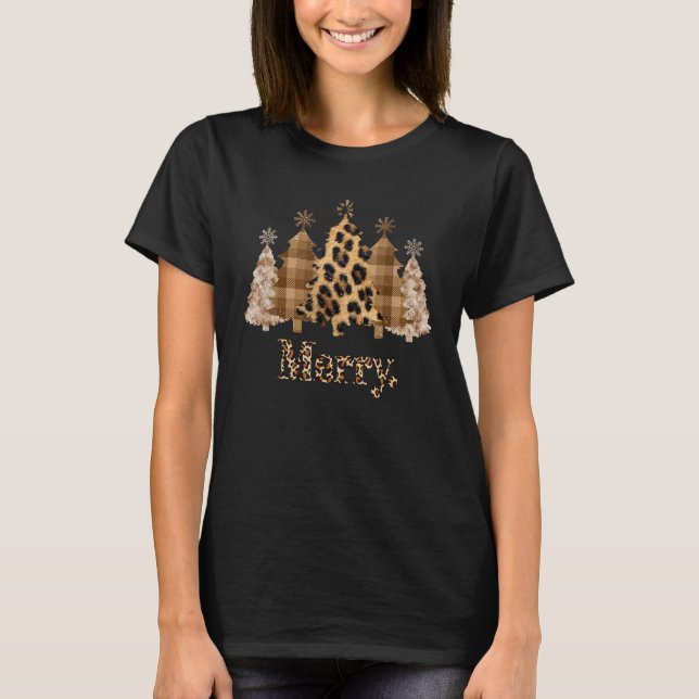 Leopard Christmas Tree Winter Holiday Merry Christ T-Shirt (Front)