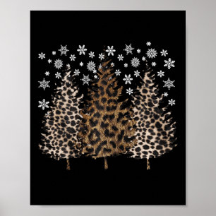 Leopard Christmas Tree Xmas Snow Holiday Snowflake Poster