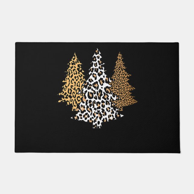 leopard christmas trees cheetah animal print gift doormat (Front)