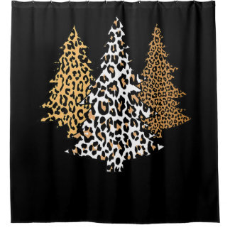 leopard christmas trees cheetah animal print gift shower curtain