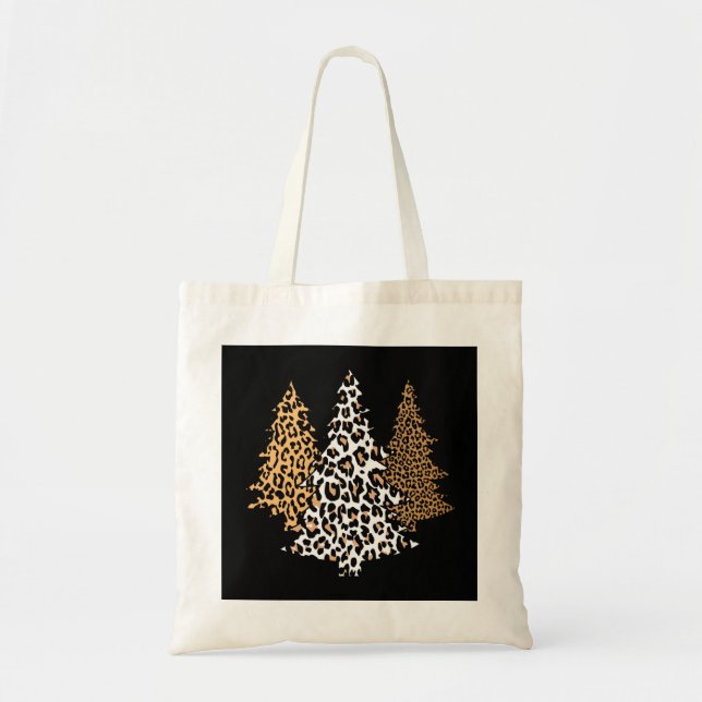 Leopard Christmas Trees Cheetah Animal Print Holid Tote Bag (Front)