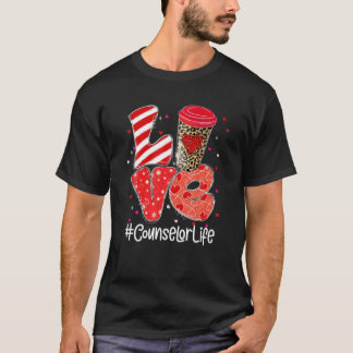 Leopard Coffee Love Counsellor Life Valentines Day T-Shirt