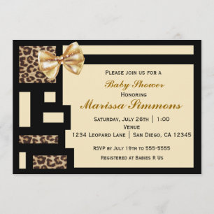 Leopard Colour Block Black Cream baby Invitation