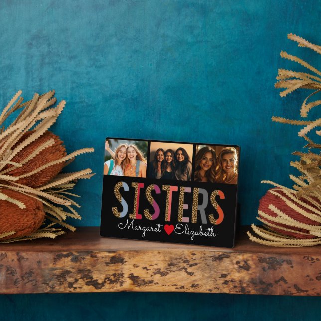 Leopard Colourful Sisters Custom Photo & Names Plaque (Side)