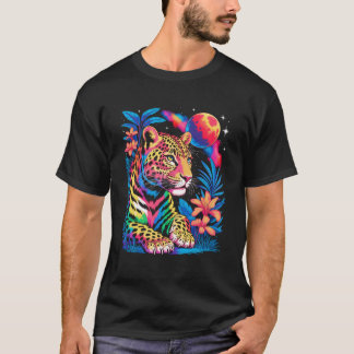 Leopard Colourful Wildlife Art Vibrant Graphic Pri T-Shirt