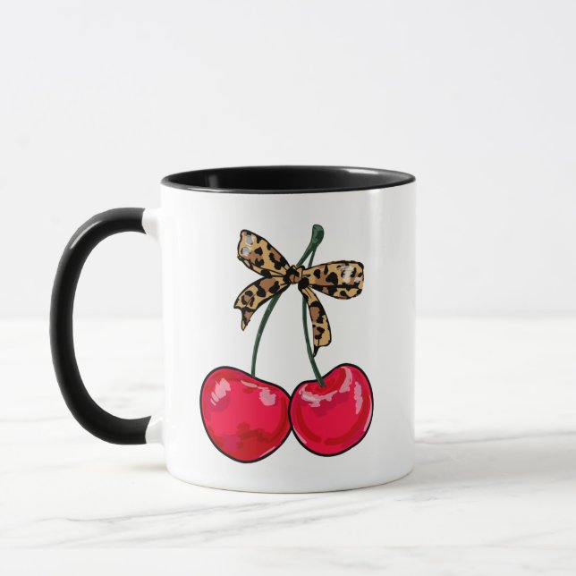 Leopard Coquette Bow Cherry Girly Lolita Mug (Left)