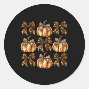 Leopard Coquette Bow Pumpkin Thanksgiving Autumn F Classic Round Sticker