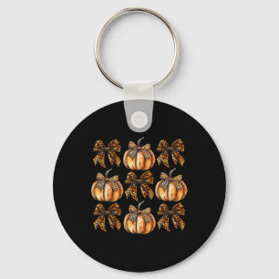 Leopard Coquette Bow Pumpkin Thanksgiving Autumn F Key Ring