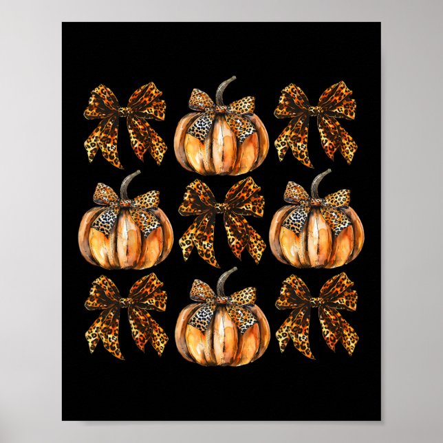 Leopard Coquette Bow Pumpkin Thanksgiving Autumn F Poster (Front)