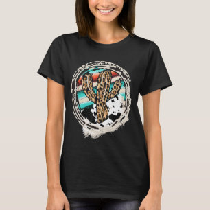 Leopard Cow Pattern Cactus Serape Print Cowgirl Ro T-Shirt