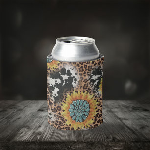 Leopard Cow Print Sunflower sublimation Can Cooler