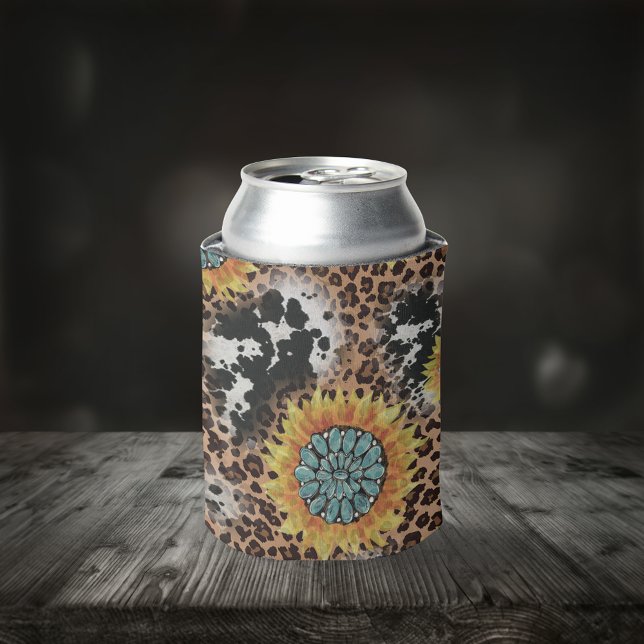 Leopard Cow Print Sunflower sublimation Can Cooler (Creator Uploaded)