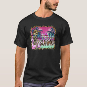 Leopard Cowhide Hello Summer Skeleton In Flamingo T-Shirt