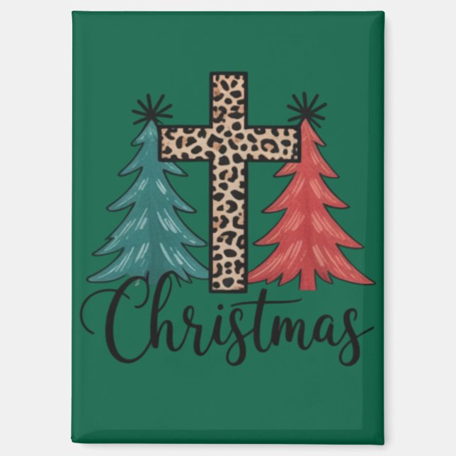 Leopard Cross Christmas Trees Christian  Magnet (Front)