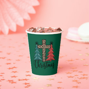 Leopard Cross Christmas Trees Christian Paper Cups