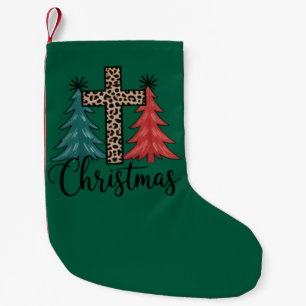 Leopard Cross Christmas Trees Christian  Small Christmas Stocking