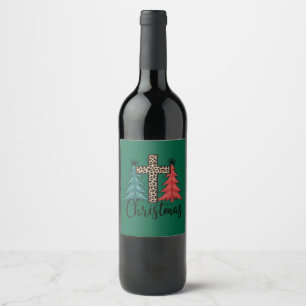 Leopard Cross Christmas Trees Christian Wine Label