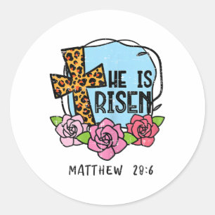 Leopard Cross He Is Risen Easter Jesus Religious W Classic Round Sticker