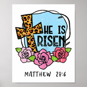 Leopard Cross He Is Risen Easter Jesus Religious W Poster