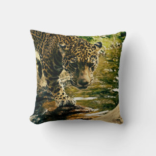 Leopard Crossing a Stream Photograph Cushion